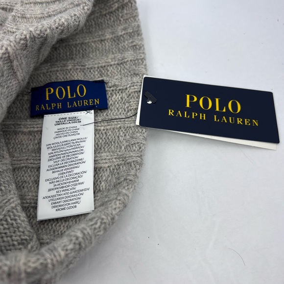 POLO RALPH LAUREN, GREY BEANIE, ONE SIZE FITS, 50% WOOL 50% NYLON, UNISEX - Picture 8 of 11